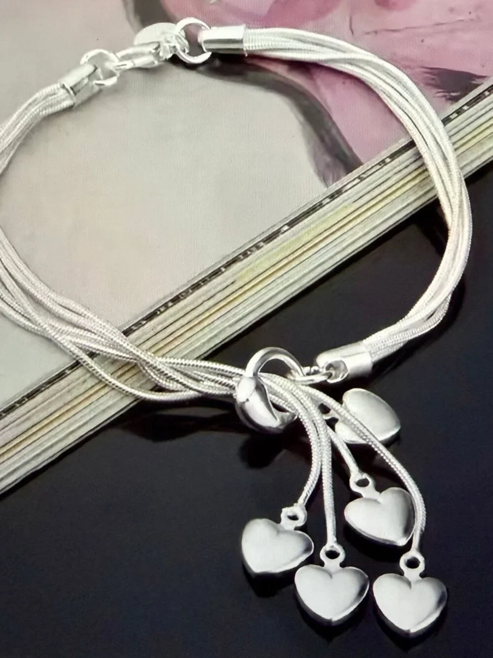 NEW Sterling Silver Tassel Heart Charm Bracelet Resizable Adjustable